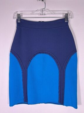 Yigal Azrouel Blue Colorblock Ponte Mini Skirt Designer Size Small